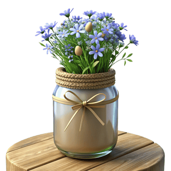 Charming Mason Jar with Ribbon and Flowers png