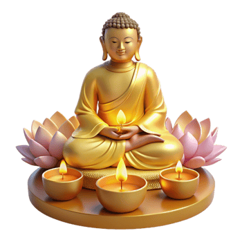 Golden Buddha Statue with Lotus Candles png