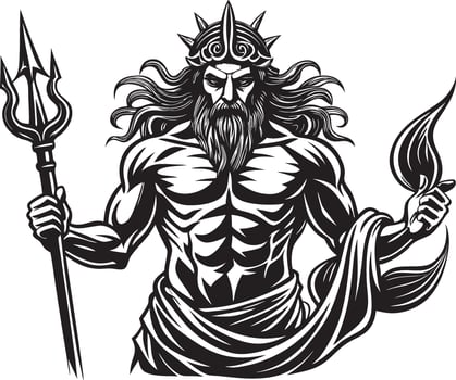 poseidon the god of the sea, with a spear and a crown vector
