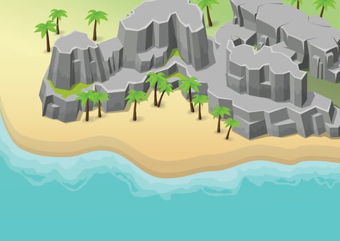 Isometric beach with rocky hills vector