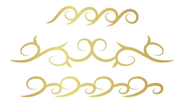 gold decorative swirl lines element set isolated on white background vector