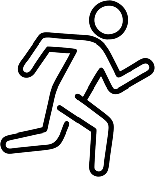 Running man in outline icon style, health and fitness theme. png