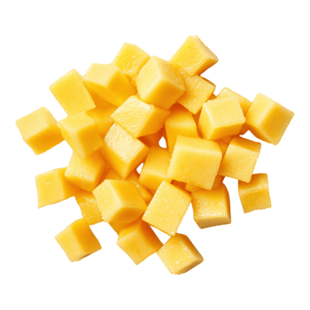Sliced mango cubes on transparent background showcasing vibrant yellow tropical fruit png