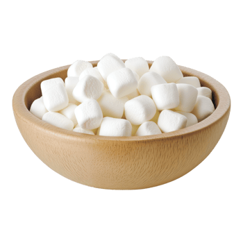 Wooden bowl filled with marshmallows on a transparent background for culinary and festive design png