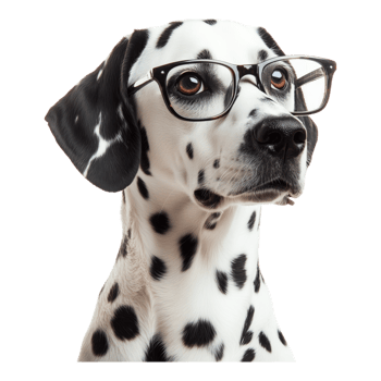 Dalmatian dog wearing glasses on a transparent background showcasing quirky and intellectual charm png