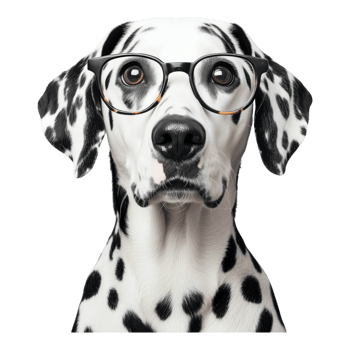 Dalmatian dog wearing eyeglasses with a transparent background, showcasing a playful and intelligent demeanor png