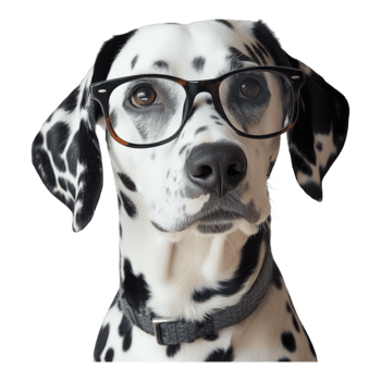 Dalmatian dog wearing glasses portrait with a transparent background showcasing cute and intelligent expression png