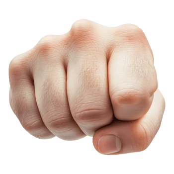 Closeup of a human fist in front view with a transparent background, symbolizing strength, power, and determination png
