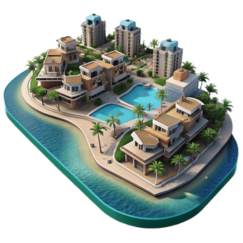 3D Aerial View of Palm Jumeirah Island png