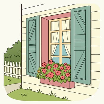 An open window with a beautiful landscape in good sunny weather in spring or summer. vector