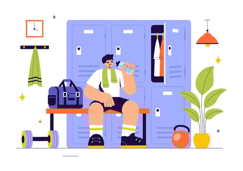 Illustration of a Sports Locker Room Featuring Uniform Storage and Wardrobes vector