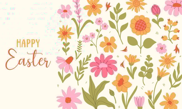 Easter banner with hand drawn flowers on a light background vector