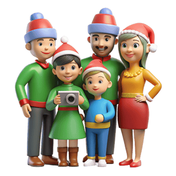 Cheerful Families Gather in Holiday Outfits png
