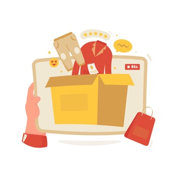 Flat design recording unboxing of shopping packages vector