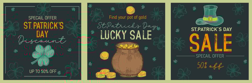 Set of trendy templates for St Patrick's day sale or discount. Great for advertising, banners, leaflets and flyers. illustration vector