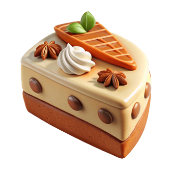 3D Slice of Spiced Carrot Cake with Cream Topping png