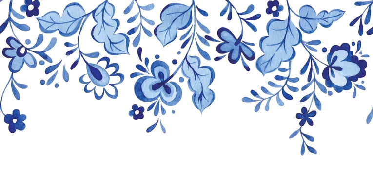 watercolor illustration, seamless border of blue ornaments. folk pattern vector