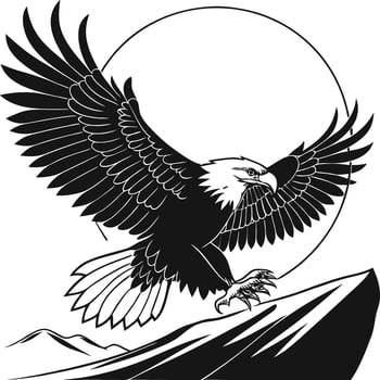 Majestic Bald Eagle in Flight Dramatic Black and White Vintage Woodcut Illustration vector