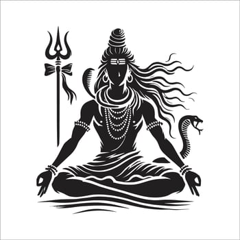 illustration of Lord Shiva, Indian God Lord Shiva Design Black And White On White Background vector