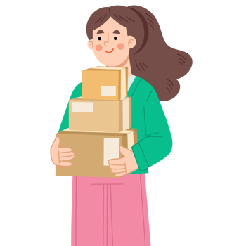 Illustration of a woman carrying boxes png
