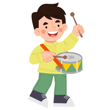 Illustration of a boy playing a drum png