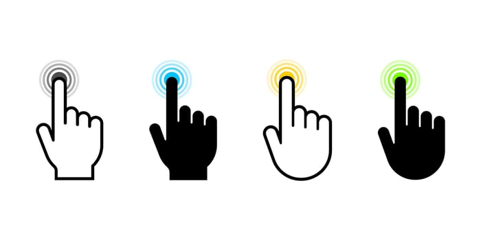 Hand click icon set. Clicking finger icon. Pointer icons. Hand cursor icons vector