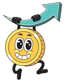 Cheerful Coin with Upward Trend Arrow vector