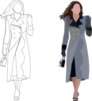 Webelegant woman in long gray dress walking around- vector