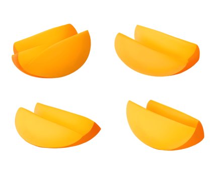 Collection of vibrant yellow taco-shaped dishes arranged in playful orientations showcasing their unique design for modern dining and food presentation png