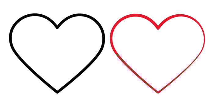 Outline hearts Black and red hand drawn heart shape stroke. Thematic cards design element idea Set 2. Isolated illustration Valentines Day greeting or invitation cards, web promo leaflets, tags vector