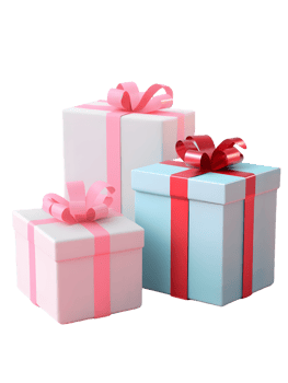 Three beautifully wrapped gift boxes in pastel colors adorned with vibrant ribbons symbolizing joy and celebration for special occasions and festive moments. png