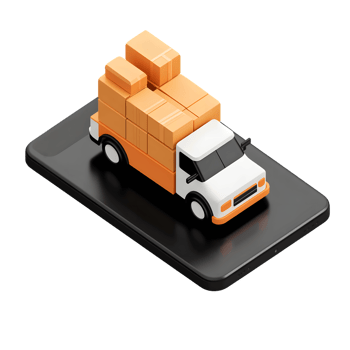 Delivery truck loaded with boxes on smartphone screen symbolizing e-commerce logistics and modern online shopping solutions png