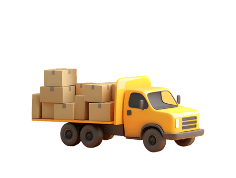 Playful yellow delivery truck loaded with cardboard boxes ready for efficient transportation and logistics tasks in a vibrant and cheerful design png