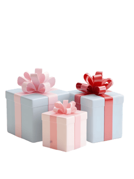 Three festive gift boxes in pastel shades with colorful bows and ribbons creating a cheerful atmosphere for special occasions and celebrations. png