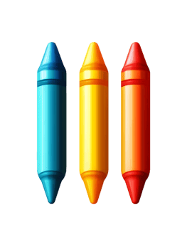 Three vibrant crayons in bright blue yellow and red arranged neatly promoting creativity and artistic expression png