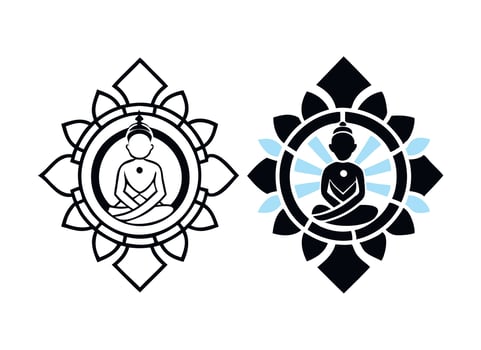 Minimalist Buddha and Lotus Mandala Symbol Spiritual Illustration vector