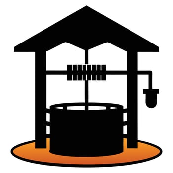 a black and orange sign with a water well vector