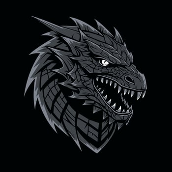A black and white illustration of a dragon head vector
