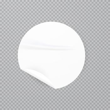realistic illustration of white round discount sticker, price tag, sticky tape vector