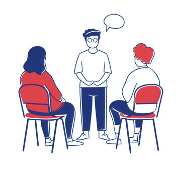 A group discussion with three individuals sharing thoughts and ideas. png