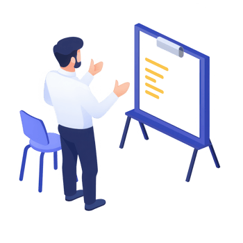 Businessman presenting ideas on a whiteboard during a meeting. png