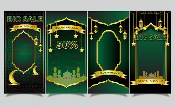 set of luxury gold ramadhan big sale poster design vector