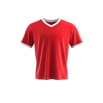 Red sports jersey with white accents, perfect for a vibrant athletic look. png