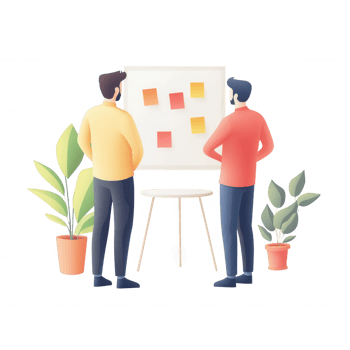 Two professionals collaborating on a project in a modern office setting. png