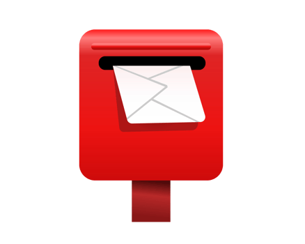 Red Japan public mailbox, postbox, letterbox icon with white letter or envelope png