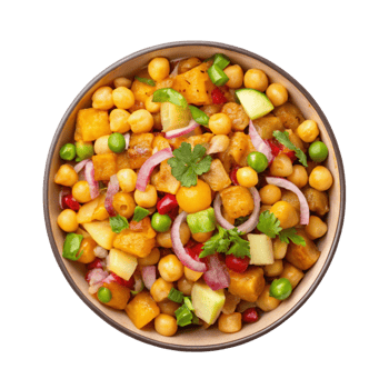 chickpea salad with cucumber, onion, tomato, and peas on a plate png