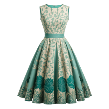a dress with a green and white floral pattern png