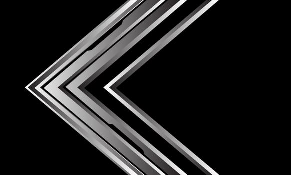 Abstract silver black cyber circuit arrow direction geometric on black design modern luxury futuristic technology background vector