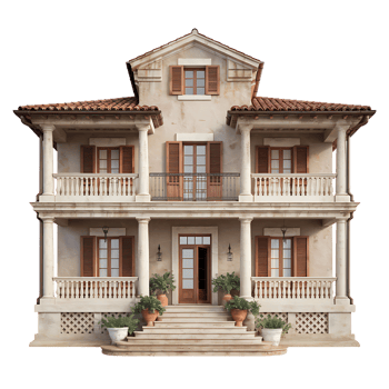 Mediterranean Style Villa Architectural Design isolated on transparent background png
