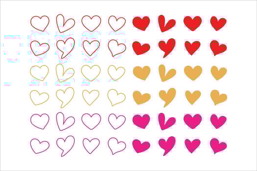 Heart, love, romance or valentine's day red heart. Heart icons. Artistic red heart love symbols isolated editable illustration vector